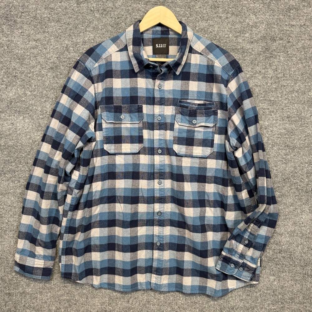 5.11 Tactical Mens Size XL Flannel Shirt Blue Gray Plaid Cotton Workwear Button